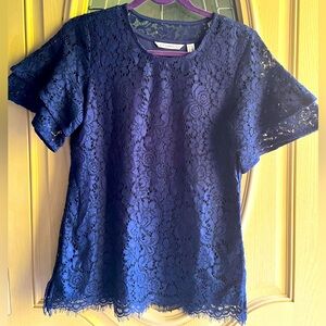 Isaac Mizrahi floral lace top bright navy XXS.